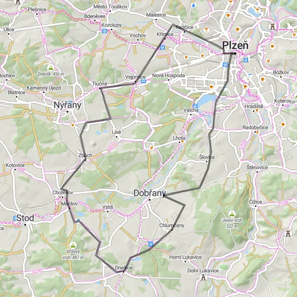 Map miniature of "Jižní Předměstí to Plzeň" cycling inspiration in Jihozápad, Czech Republic. Generated by Tarmacs.app cycling route planner