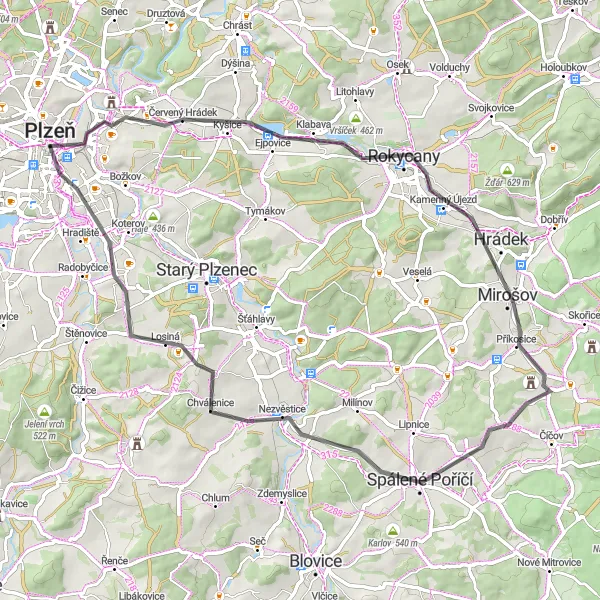 Mapa miniatúra "Cyklotúra okolo Pilsna" cyklistická inšpirácia v Jihozápad, Czech Republic. Vygenerované cyklistickým plánovačom trás Tarmacs.app