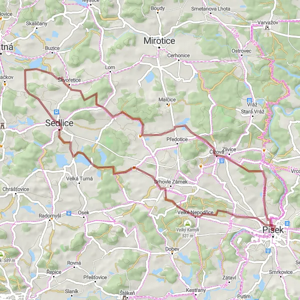 Miniatura mapy "Przejażdżka szutrowymi drogami przez okolice Písek" - trasy rowerowej w Jihozápad, Czech Republic. Wygenerowane przez planer tras rowerowych Tarmacs.app
