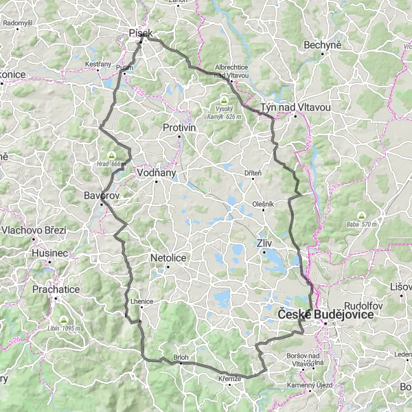 Miniatura mapy "Trasa dookoła Písek po drodze" - trasy rowerowej w Jihozápad, Czech Republic. Wygenerowane przez planer tras rowerowych Tarmacs.app