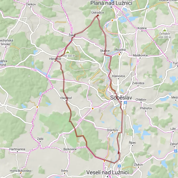 Map miniature of "Gravel Cycling Route - Soběslav I Exploration" cycling inspiration in Jihozápad, Czech Republic. Generated by Tarmacs.app cycling route planner