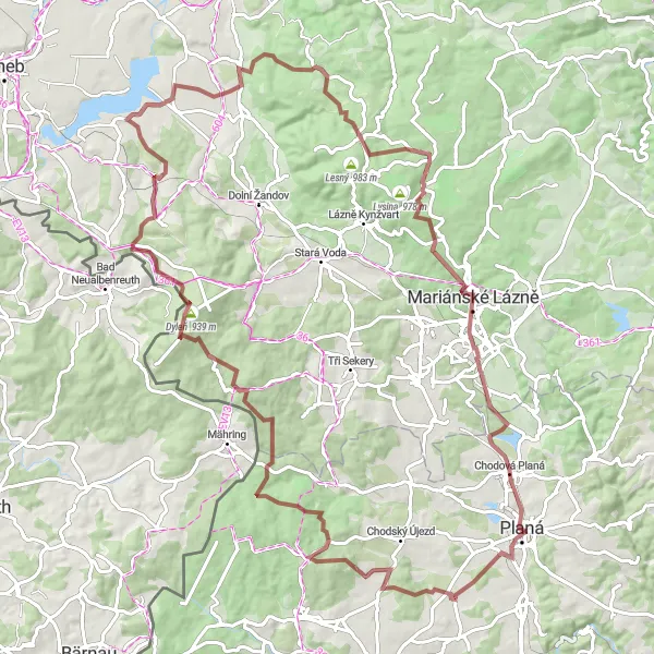 Karten-Miniaturansicht der Radinspiration "Epische Fahrradtour durch die Natur um Planá" in Jihozápad, Czech Republic. Erstellt vom Tarmacs.app-Routenplaner für Radtouren