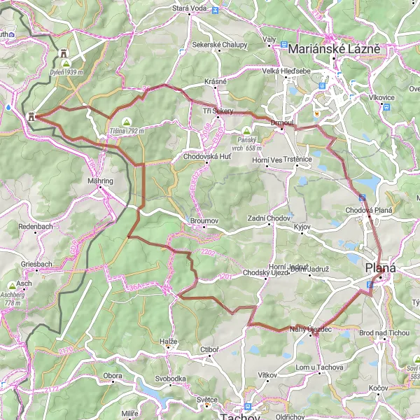 Mapa miniatúra "Gravelová cyklotrasa Štokov" cyklistická inšpirácia v Jihozápad, Czech Republic. Vygenerované cyklistickým plánovačom trás Tarmacs.app