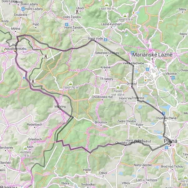 Karten-Miniaturansicht der Radinspiration "Aufregende Tour durch Jihozápad" in Jihozápad, Czech Republic. Erstellt vom Tarmacs.app-Routenplaner für Radtouren