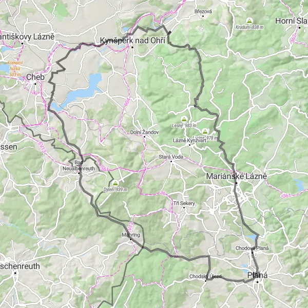 Miniaturní mapa "Cyklistická cesta kolem Plané: Road dobrodružství" inspirace pro cyklisty v oblasti Jihozápad, Czech Republic. Vytvořeno pomocí plánovače tras Tarmacs.app