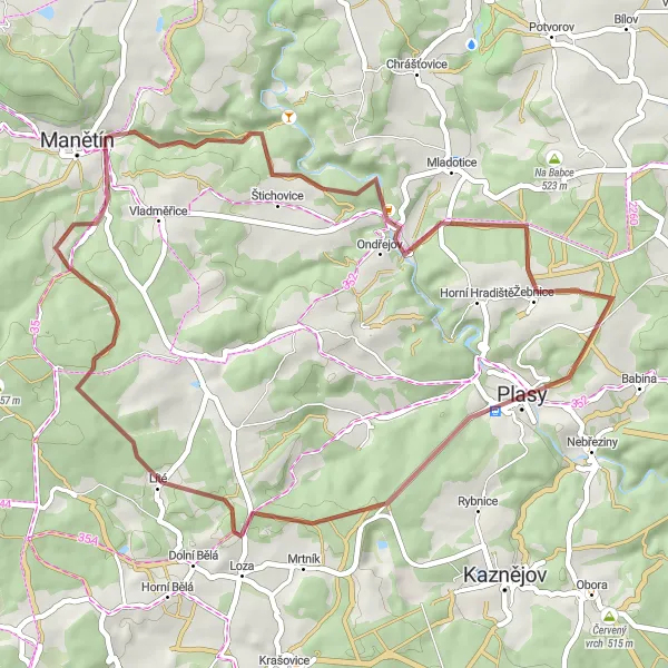 Mapa miniatúra "Gravelová trasa Jezevčiny - Plasy Monastery" cyklistická inšpirácia v Jihozápad, Czech Republic. Vygenerované cyklistickým plánovačom trás Tarmacs.app