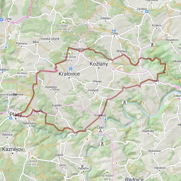 Map miniature of "Discovering Gravel Treasures" cycling inspiration in Jihozápad, Czech Republic. Generated by Tarmacs.app cycling route planner