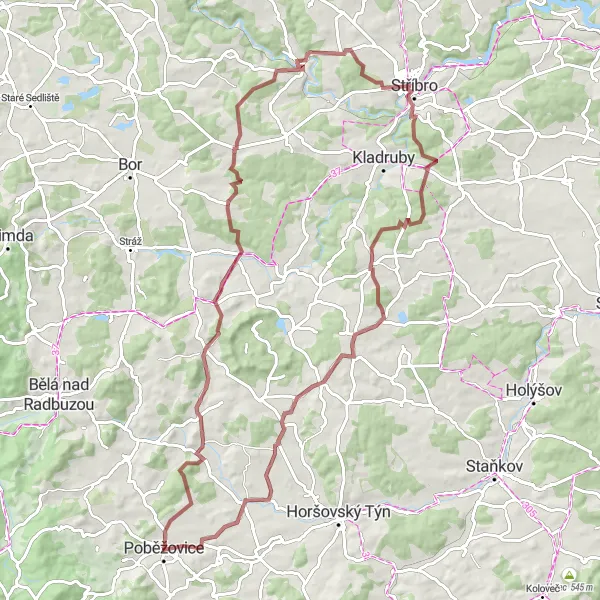 Miniatura mapy "Trasa Gravel przez Racovský vrch i Zhoř" - trasy rowerowej w Jihozápad, Czech Republic. Wygenerowane przez planer tras rowerowych Tarmacs.app
