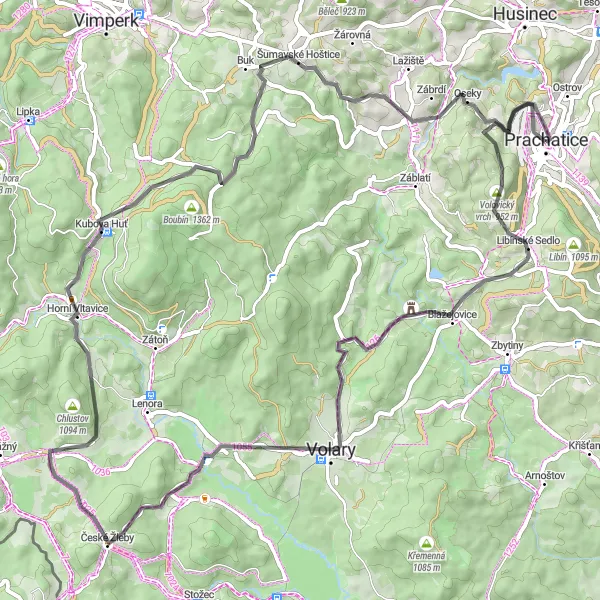 Miniatura mapy "Przejażdżka przez Kraje Jihozápad" - trasy rowerowej w Jihozápad, Czech Republic. Wygenerowane przez planer tras rowerowych Tarmacs.app