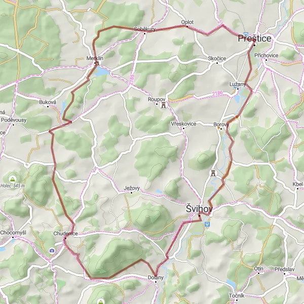 Miniatura mapy "Rowerowa Wyprawa do Chudenice i Merklín" - trasy rowerowej w Jihozápad, Czech Republic. Wygenerowane przez planer tras rowerowych Tarmacs.app