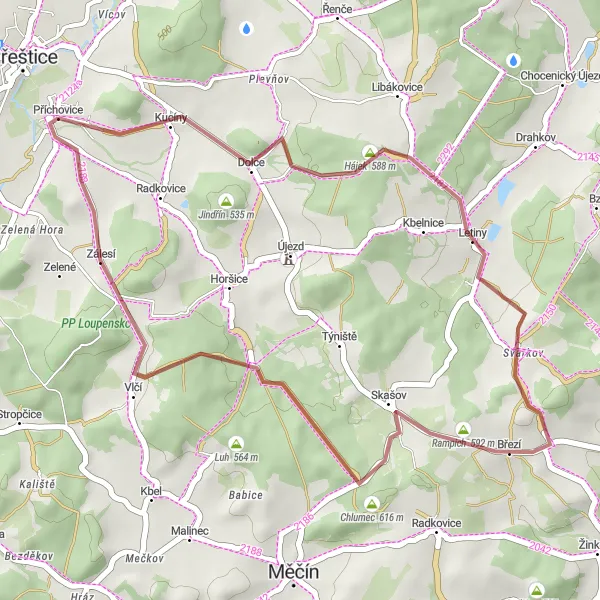 Mapa miniatúra "Gravel Route Through Czech Countryside" cyklistická inšpirácia v Jihozápad, Czech Republic. Vygenerované cyklistickým plánovačom trás Tarmacs.app