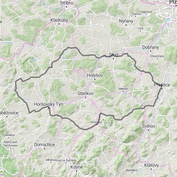 Miniaturní mapa "Kolem Vřeskovic" inspirace pro cyklisty v oblasti Jihozápad, Czech Republic. Vytvořeno pomocí plánovače tras Tarmacs.app