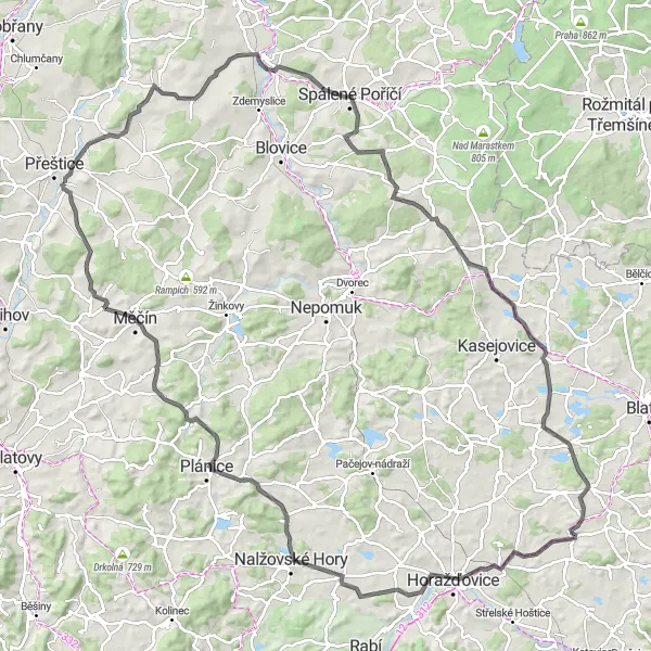 Map miniature of "Overwhelming Road Adventure" cycling inspiration in Jihozápad, Czech Republic. Generated by Tarmacs.app cycling route planner