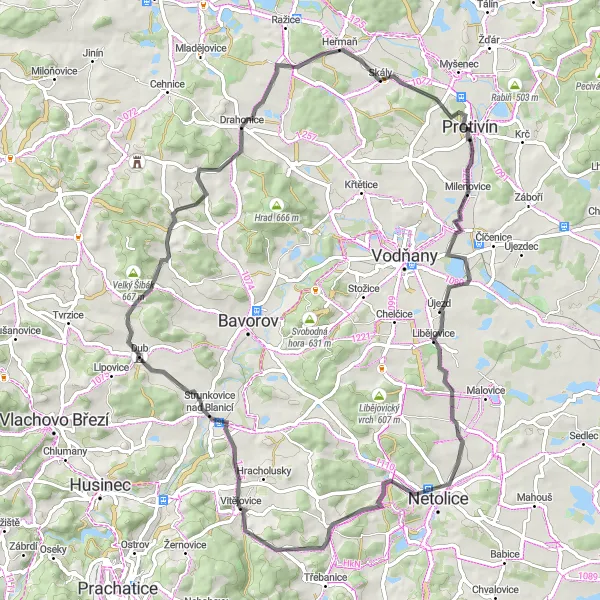 Miniaturní mapa "Výlet na kole v Jihočeském kraji" inspirace pro cyklisty v oblasti Jihozápad, Czech Republic. Vytvořeno pomocí plánovače tras Tarmacs.app