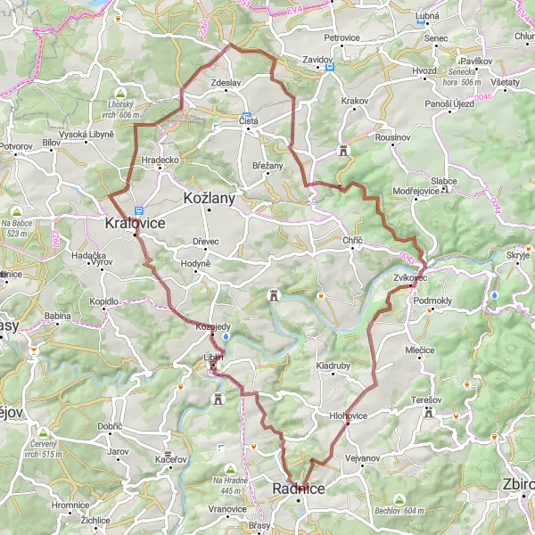 Karten-Miniaturansicht der Radinspiration "Gravel Tour mit anspruchsvollen Anstiegen" in Jihozápad, Czech Republic. Erstellt vom Tarmacs.app-Routenplaner für Radtouren