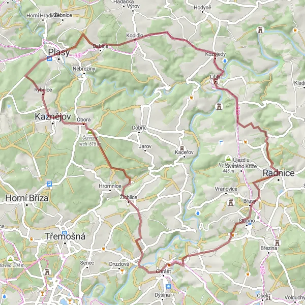 Karten-Miniaturansicht der Radinspiration "Gravel Bike Abenteuer in der Nähe von Radnice" in Jihozápad, Czech Republic. Erstellt vom Tarmacs.app-Routenplaner für Radtouren