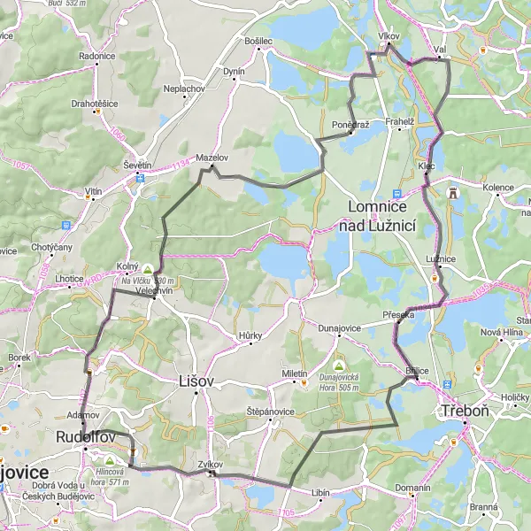 Miniaturní mapa "Cyklistická trasa Na Vlčku" inspirace pro cyklisty v oblasti Jihozápad, Czech Republic. Vytvořeno pomocí plánovače tras Tarmacs.app