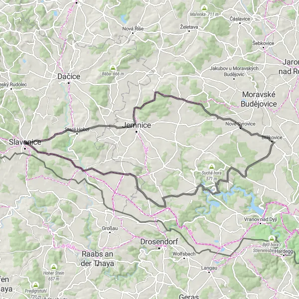 Mapa miniatúra "Road bike trasa kolem Slavonic a okolí" cyklistická inšpirácia v Jihozápad, Czech Republic. Vygenerované cyklistickým plánovačom trás Tarmacs.app