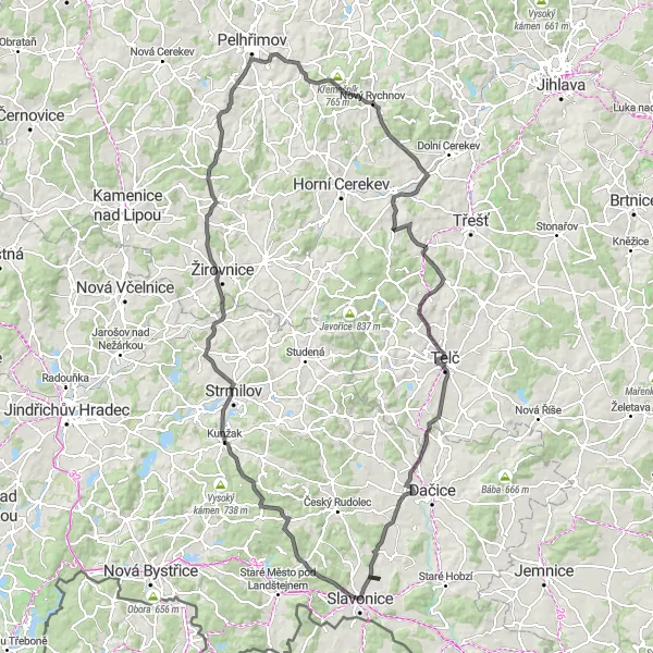 Mapa miniatúra "Road cycling tour po okolí" cyklistická inšpirácia v Jihozápad, Czech Republic. Vygenerované cyklistickým plánovačom trás Tarmacs.app