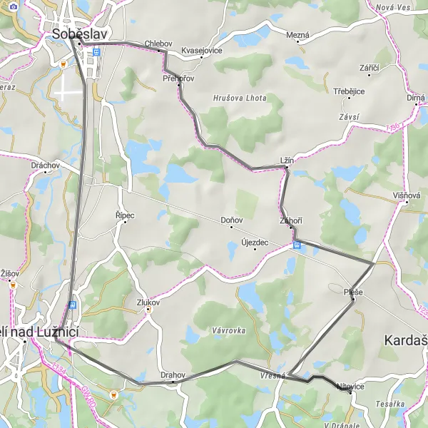 Map miniature of "Chlebov Adventure" cycling inspiration in Jihozápad, Czech Republic. Generated by Tarmacs.app cycling route planner