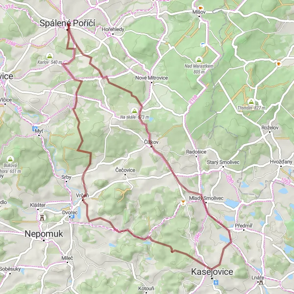 Miniaturní mapa "Gravelová cesta k Věží vrchu" inspirace pro cyklisty v oblasti Jihozápad, Czech Republic. Vytvořeno pomocí plánovače tras Tarmacs.app