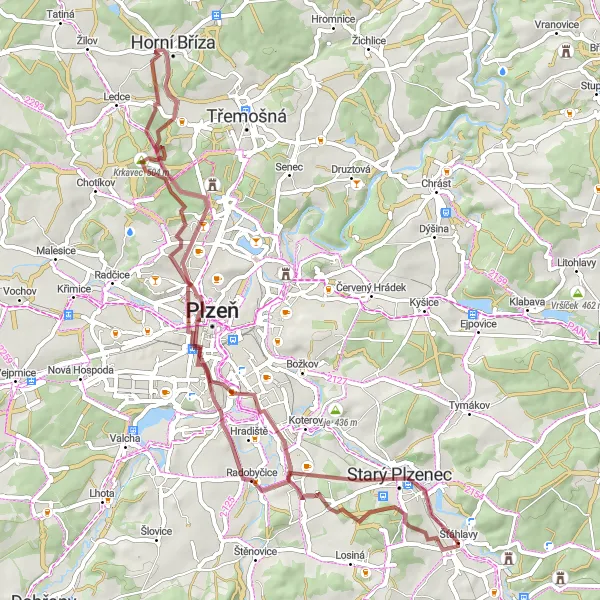 Map miniature of "Cernice Circuit" cycling inspiration in Jihozápad, Czech Republic. Generated by Tarmacs.app cycling route planner