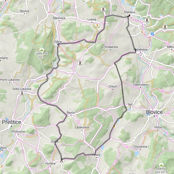 Mapa miniatúra "Challenging Road Cycling Circuit near Šťáhlavy" cyklistická inšpirácia v Jihozápad, Czech Republic. Vygenerované cyklistickým plánovačom trás Tarmacs.app