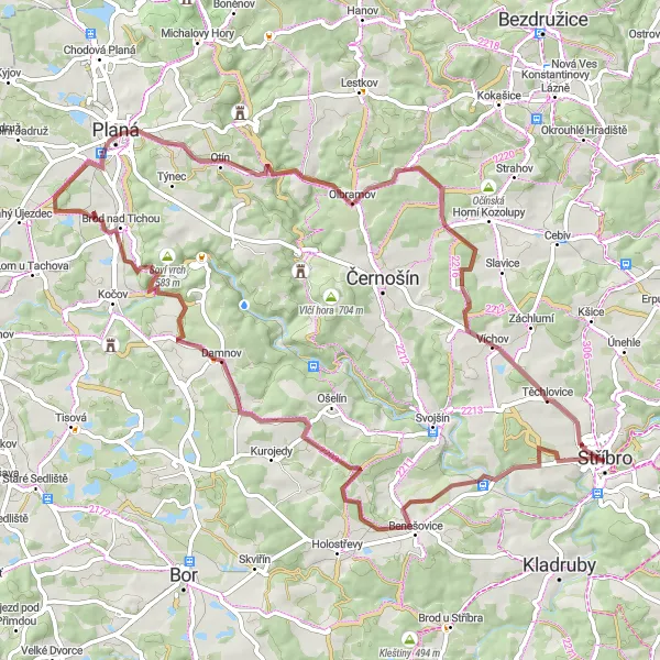 Miniatura mapy "Przejażdżka rowerowa z Stříbra na Hornický skanzen" - trasy rowerowej w Jihozápad, Czech Republic. Wygenerowane przez planer tras rowerowych Tarmacs.app