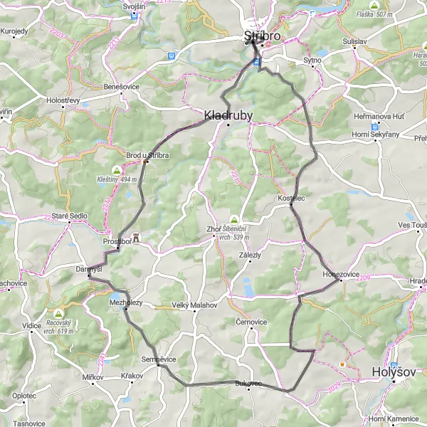 Mapa miniatúra "Road Cycling to Jirná and Back" cyklistická inšpirácia v Jihozápad, Czech Republic. Vygenerované cyklistickým plánovačom trás Tarmacs.app