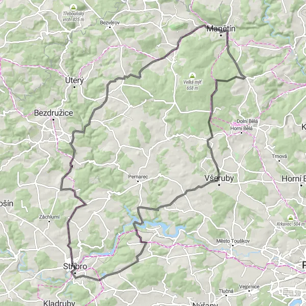Map miniature of "The Stříbro Circuit" cycling inspiration in Jihozápad, Czech Republic. Generated by Tarmacs.app cycling route planner