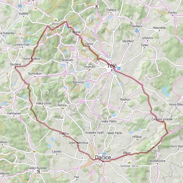 Map miniature of "The Countryside Scramble" cycling inspiration in Jihozápad, Czech Republic. Generated by Tarmacs.app cycling route planner