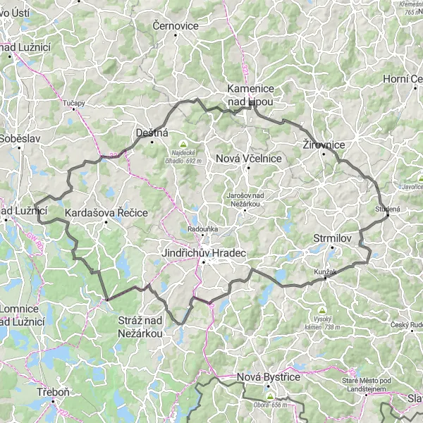 Miniaturní mapa "Dálkovesko napříč Jihozápadem" inspirace pro cyklisty v oblasti Jihozápad, Czech Republic. Vytvořeno pomocí plánovače tras Tarmacs.app
