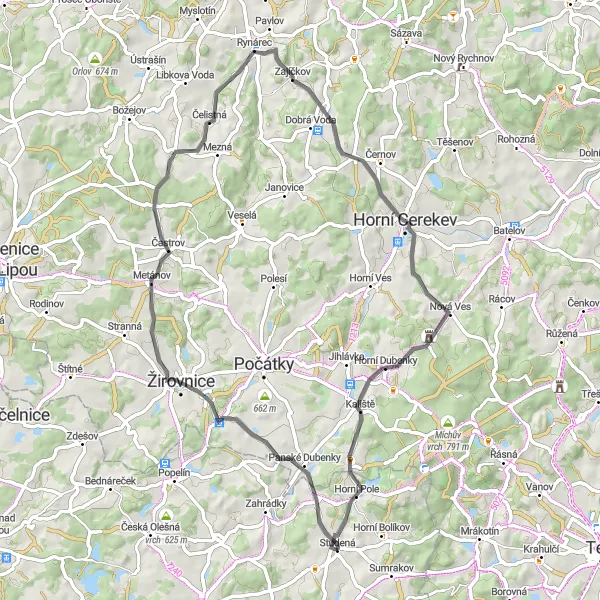Miniaturní mapa "Vesnickou krajinou Jihozápadu" inspirace pro cyklisty v oblasti Jihozápad, Czech Republic. Vytvořeno pomocí plánovače tras Tarmacs.app