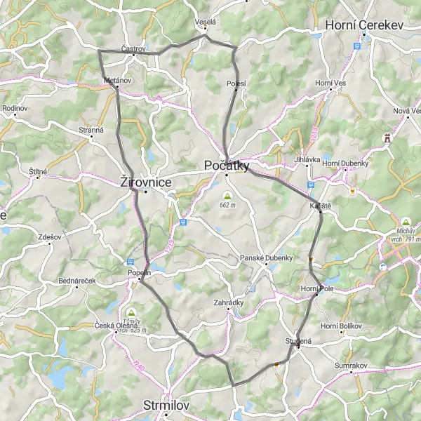 Miniaturní mapa "Půvabné krajinou Jihozápadu" inspirace pro cyklisty v oblasti Jihozápad, Czech Republic. Vytvořeno pomocí plánovače tras Tarmacs.app