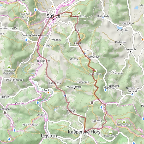 Mapa miniatúra "Gravelová exkurze kolem Sušice" cyklistická inšpirácia v Jihozápad, Czech Republic. Vygenerované cyklistickým plánovačom trás Tarmacs.app