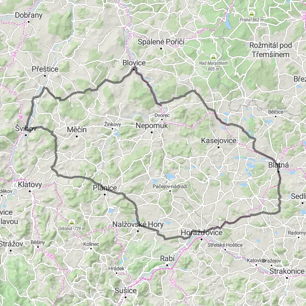 Map miniature of "Švihov Road Cycling Adventure" cycling inspiration in Jihozápad, Czech Republic. Generated by Tarmacs.app cycling route planner