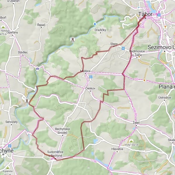 Miniaturní mapa "Gravel okruh přes Černýšovice a Slapy" inspirace pro cyklisty v oblasti Jihozápad, Czech Republic. Vytvořeno pomocí plánovače tras Tarmacs.app