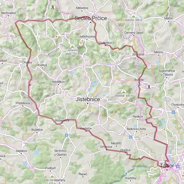 Mapa miniatúra "Gravel route Od Padařova po Řevnov" cyklistická inšpirácia v Jihozápad, Czech Republic. Vygenerované cyklistickým plánovačom trás Tarmacs.app