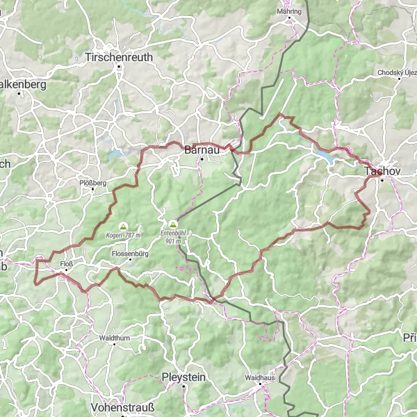 Map miniature of "Studánka and Bärnau Gravel Challenge" cycling inspiration in Jihozápad, Czech Republic. Generated by Tarmacs.app cycling route planner