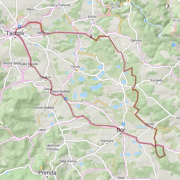 Map miniature of "Kostel svatého Jana Křtitele Loop" cycling inspiration in Jihozápad, Czech Republic. Generated by Tarmacs.app cycling route planner