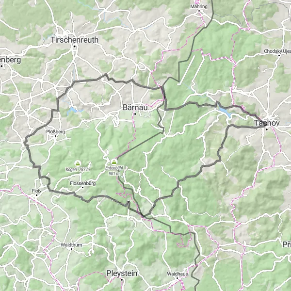 Miniaturní mapa "Výzva kolem Tachova" inspirace pro cyklisty v oblasti Jihozápad, Czech Republic. Vytvořeno pomocí plánovače tras Tarmacs.app