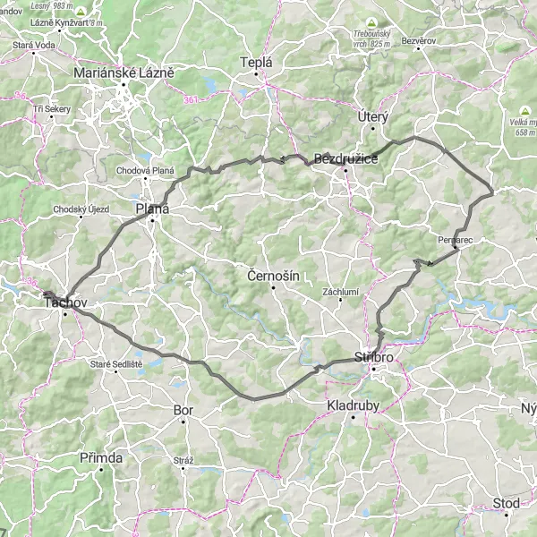 Map miniature of "Tachov to Vysoká Round-trip" cycling inspiration in Jihozápad, Czech Republic. Generated by Tarmacs.app cycling route planner