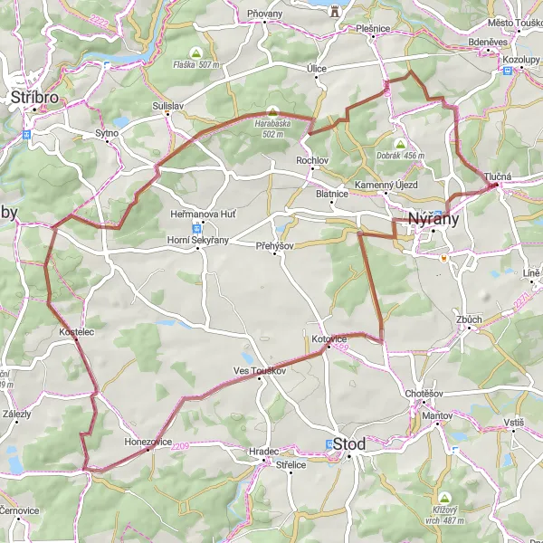 Map miniature of "The Gravel Countryside" cycling inspiration in Jihozápad, Czech Republic. Generated by Tarmacs.app cycling route planner