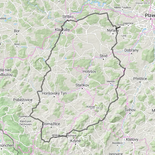 Miniaturní mapa "Road trasa přes gloriet Klobouk a Pařezovský kopec" inspirace pro cyklisty v oblasti Jihozápad, Czech Republic. Vytvořeno pomocí plánovače tras Tarmacs.app
