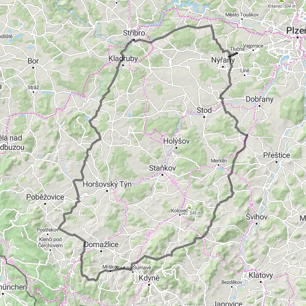 Map miniature of "Road Cycling Expedition" cycling inspiration in Jihozápad, Czech Republic. Generated by Tarmacs.app cycling route planner