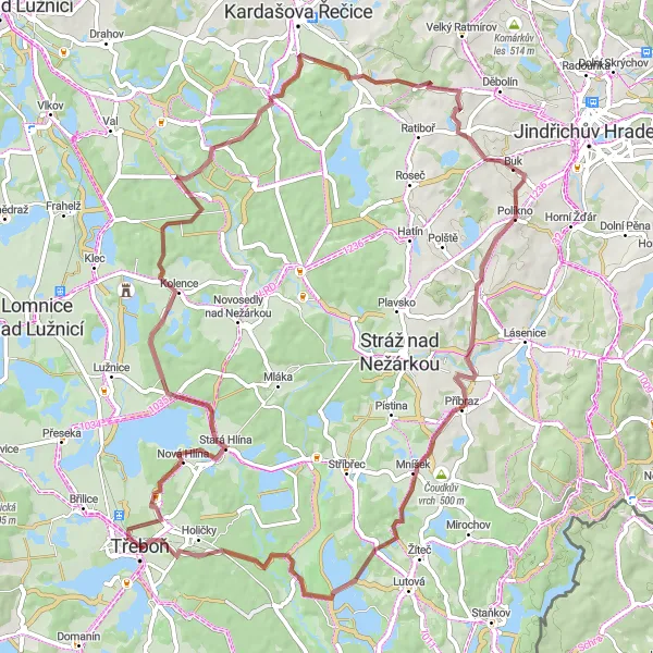 Map miniature of "Around Třeboň Cultural Gravel Adventure" cycling inspiration in Jihozápad, Czech Republic. Generated by Tarmacs.app cycling route planner