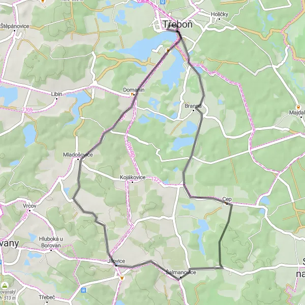 Mapa miniatúra "Road Journey to Vlachnovice" cyklistická inšpirácia v Jihozápad, Czech Republic. Vygenerované cyklistickým plánovačom trás Tarmacs.app