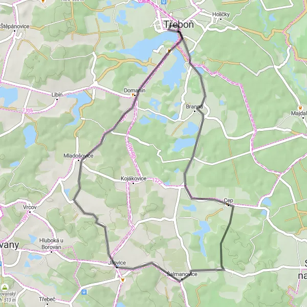 Map miniature of "Charming Villages and Scenic Beauty" cycling inspiration in Jihozápad, Czech Republic. Generated by Tarmacs.app cycling route planner