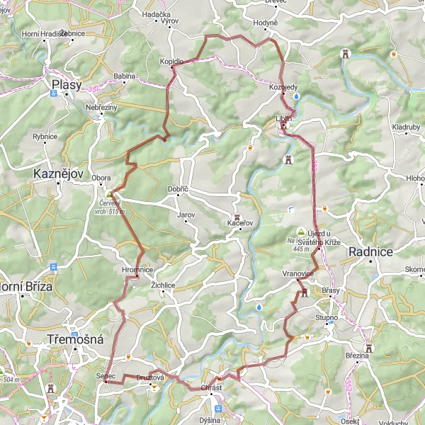 Map miniature of "Gravel Adventure to Střední vrch" cycling inspiration in Jihozápad, Czech Republic. Generated by Tarmacs.app cycling route planner