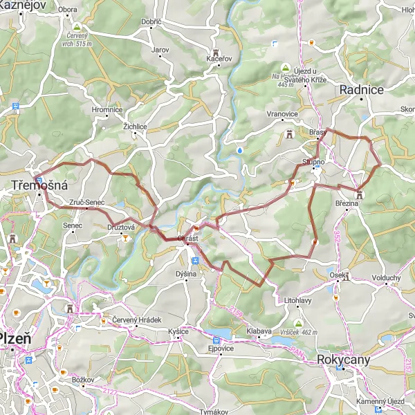 Map miniature of "Off-Road Excursion to Dubový vrch" cycling inspiration in Jihozápad, Czech Republic. Generated by Tarmacs.app cycling route planner